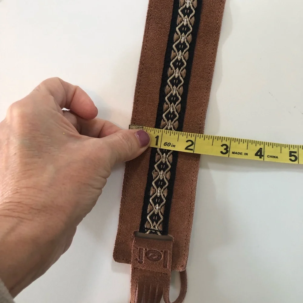 L.E.I. Suede Western Hat Band Brown Embroidered Beaded Fringe Boho
